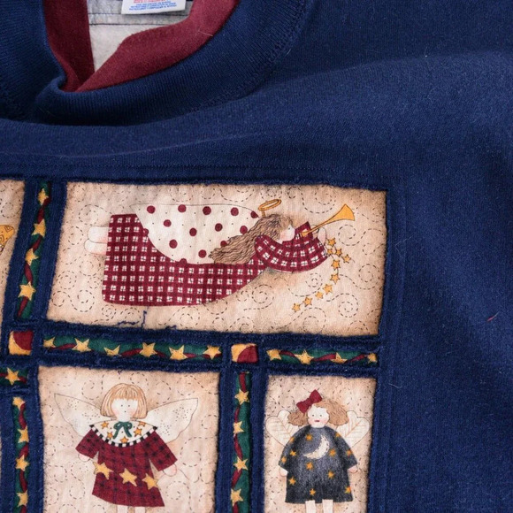 Vintage Jerseys Navy Maroon Angels Patchwork Crewneck Sweater 2X - Picture 11 of 13